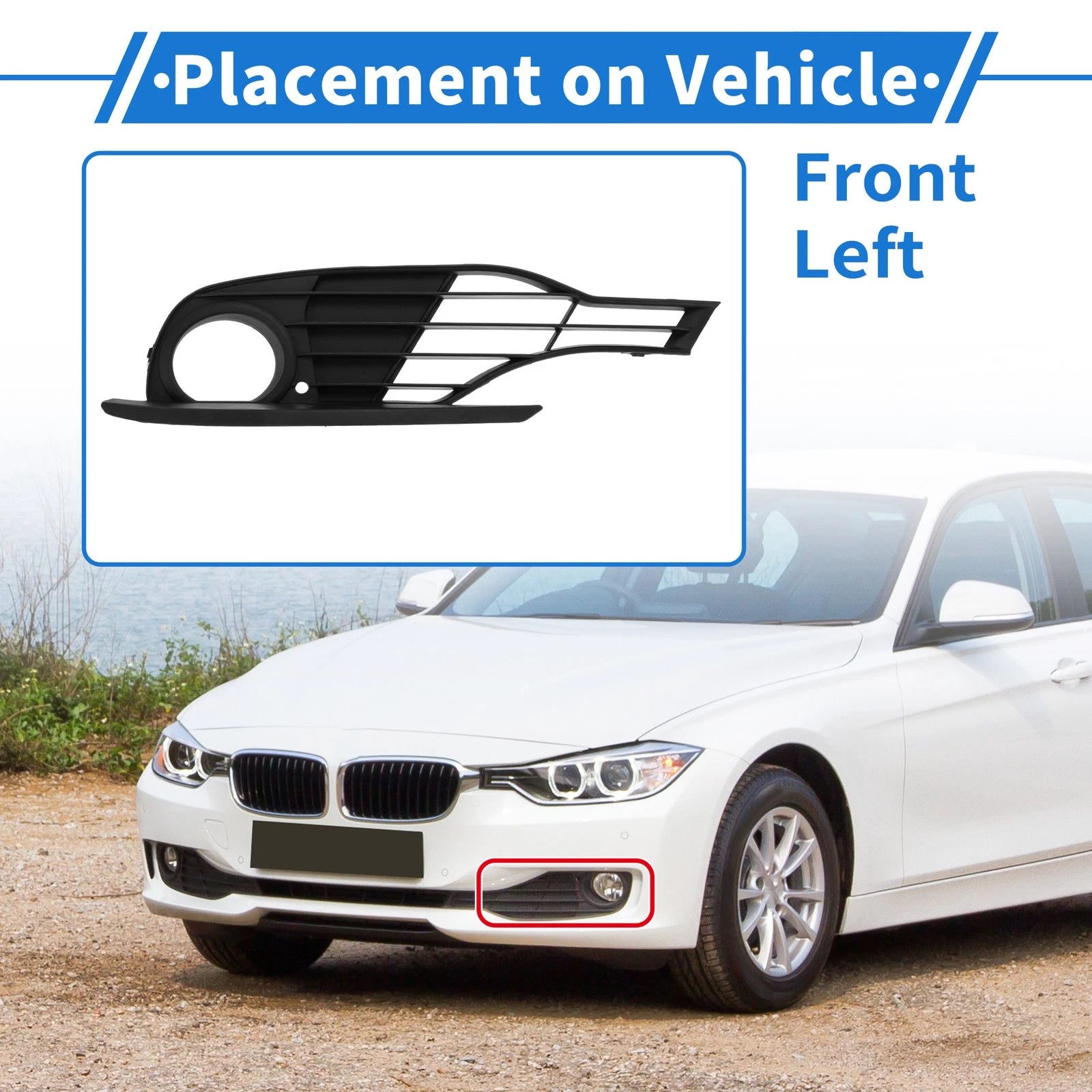 Fog Light Grill Replacement Front for BMW 328i (2012–2015) ABS Black