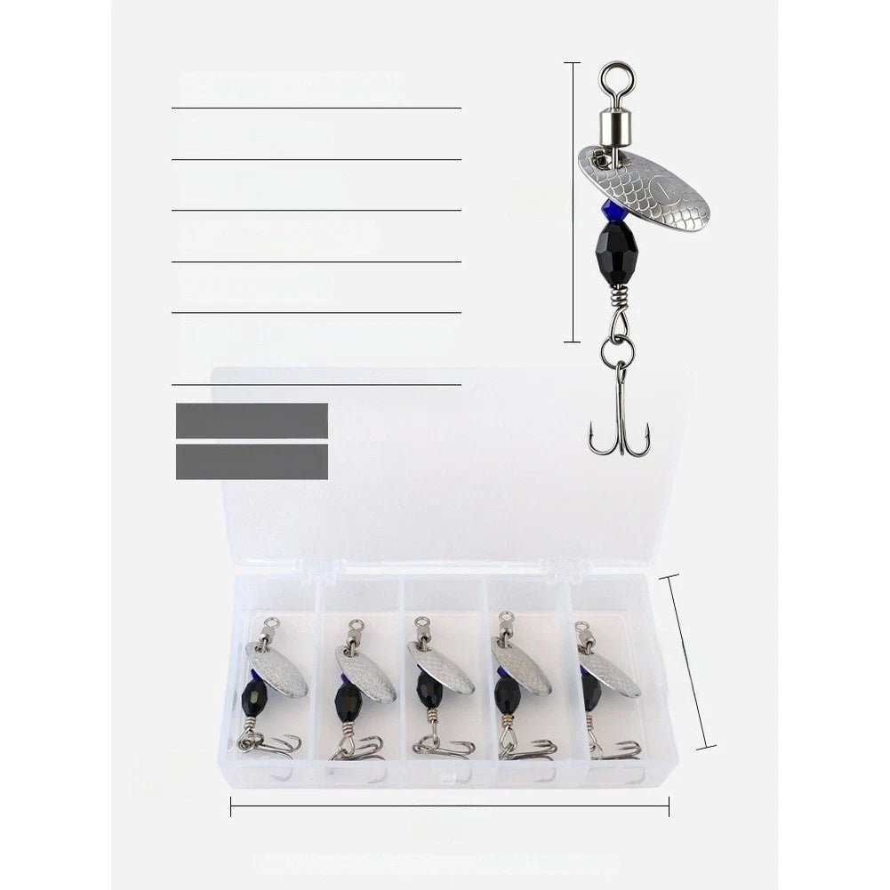 5PCS Spinner Bait Lures for Lake River Use (Reflective Rotating Spoon)