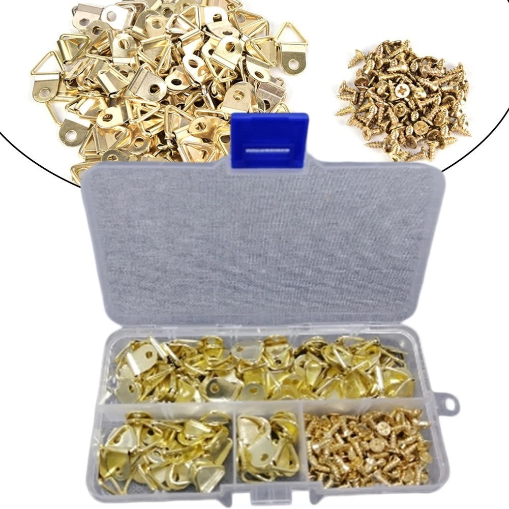 100Pcs Metal Triangle D Ring Hooks with Screws for Hanging Photos