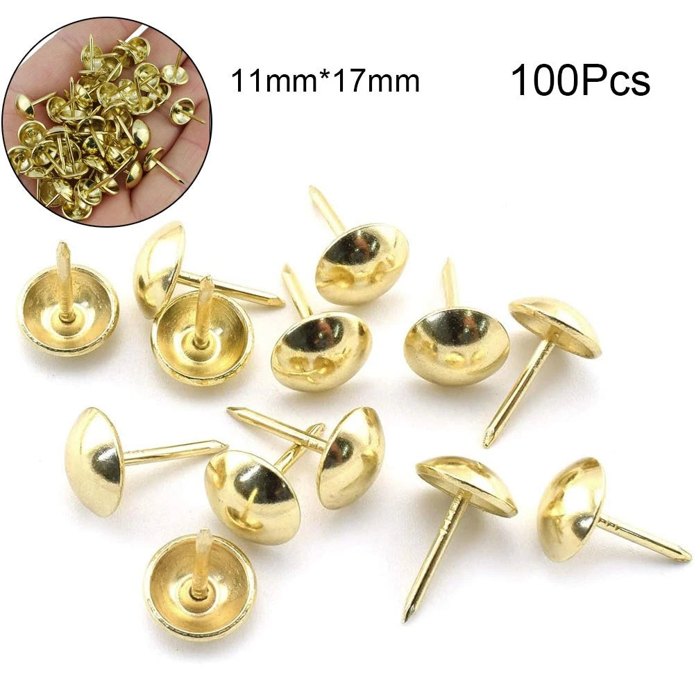 100Pcs Gold Upholstery Nails Pins for Furniture Decor (11mm x 17mm)