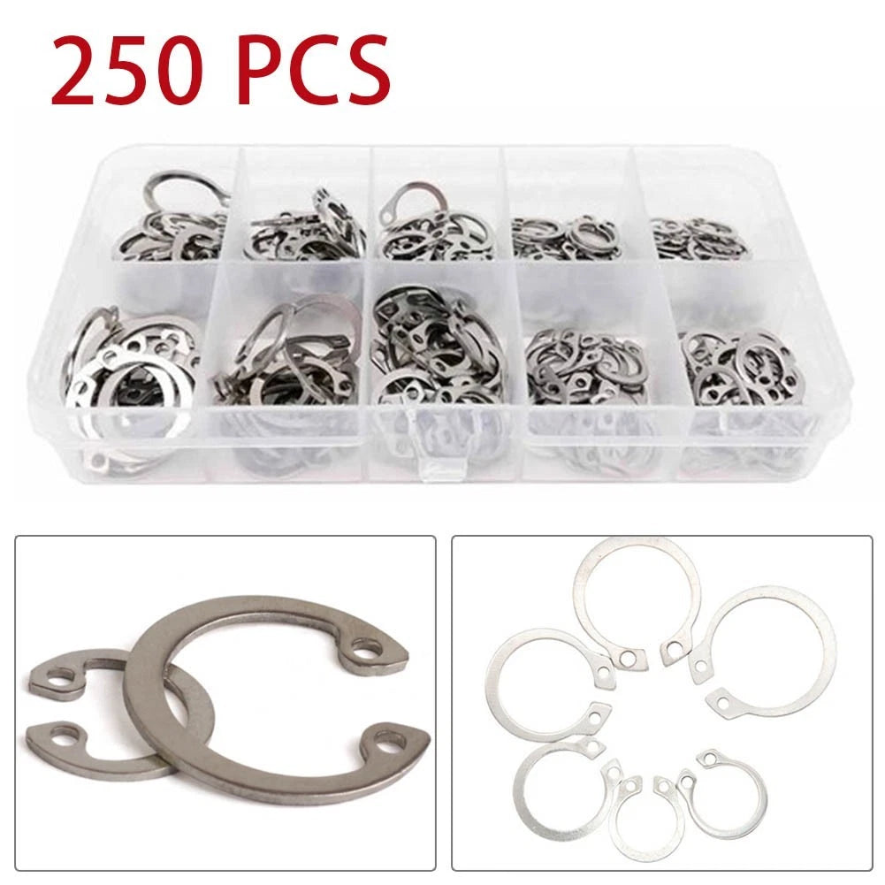 Set of 250 External Circlips 6mm-15mm for Light Equipment Tools