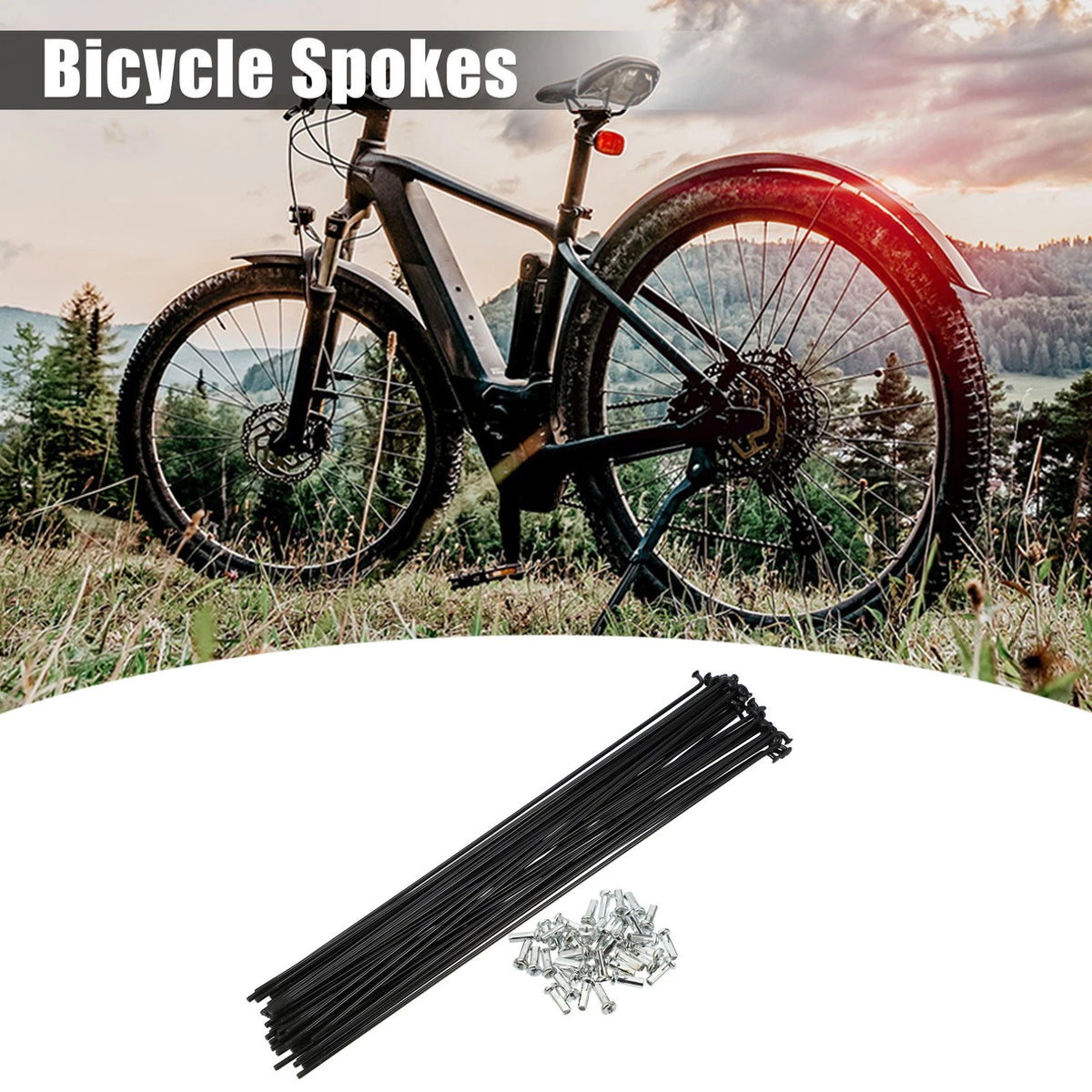 Bike Spokes Set 40 Pcs J Bend 228mm x 2mm for Steel Black Bicycle