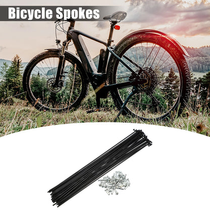 Bike Spokes Set 40 Pcs J Bend 228mm x 2mm for Steel Black Bicycle
