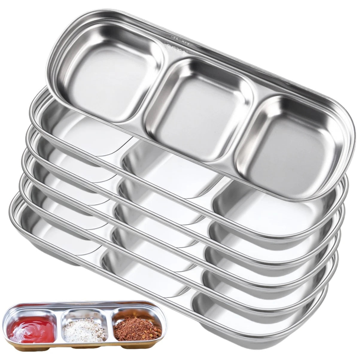 3 Compartment Plate for BBQ Serving Dish (Compact Size)