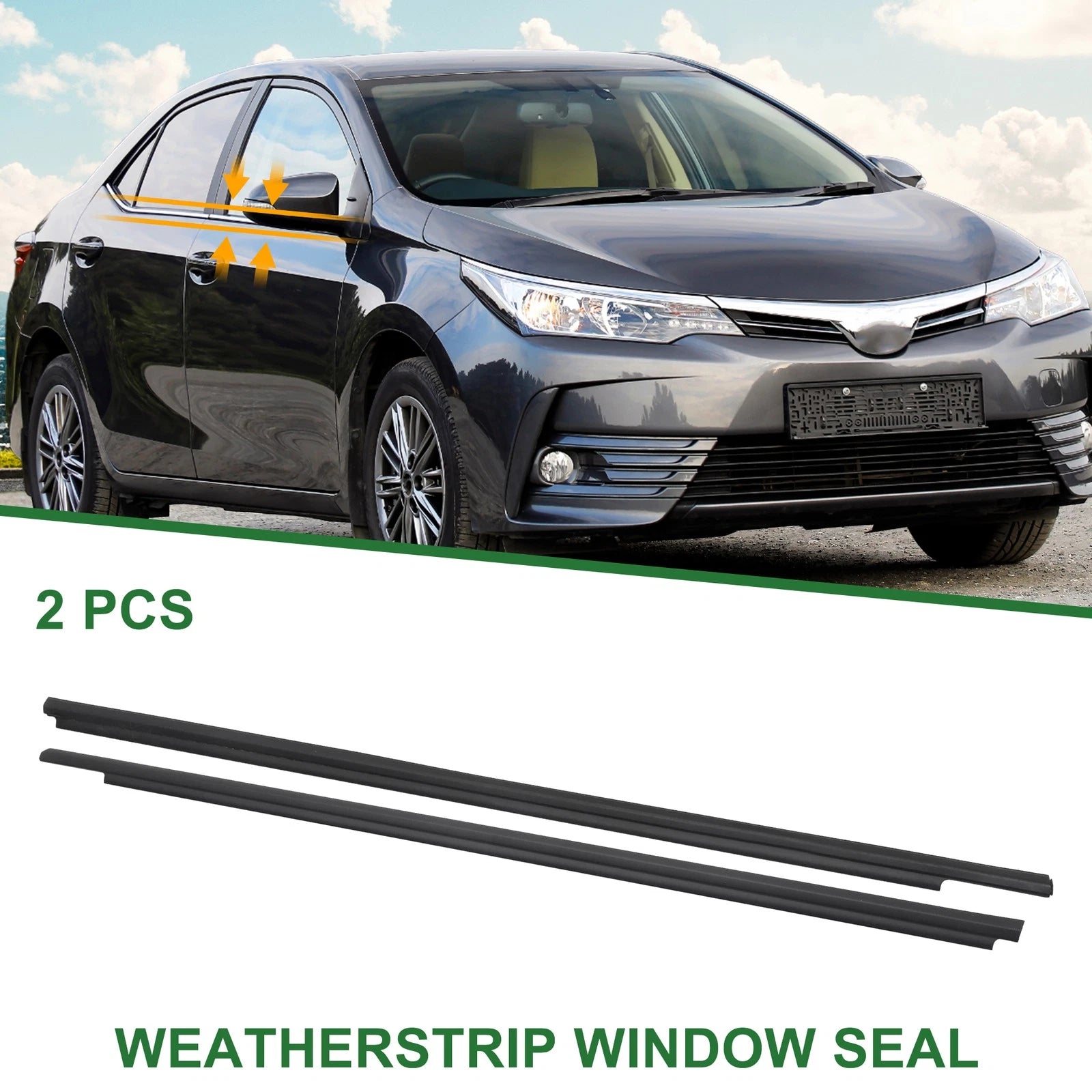 2Pc Front Left Right Window Weatherstrip Seal for Toyota Corolla (2005–2015)