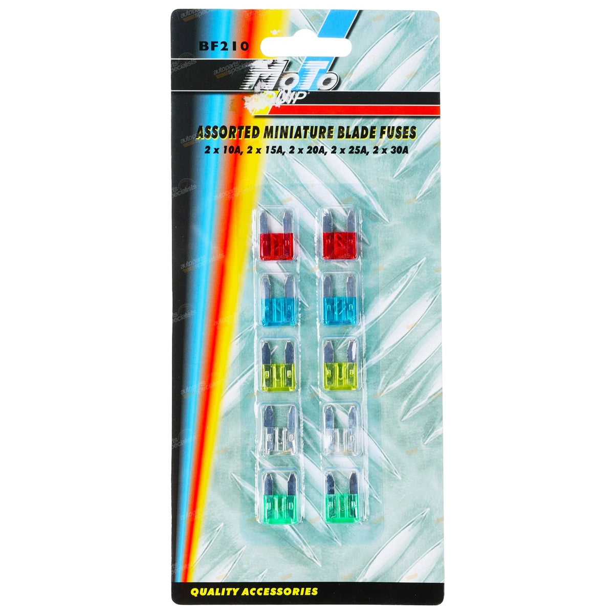 10pc Mini Blade Fuse Assortment for Automotive (10A, 15A, 20A, 25A, 30A)