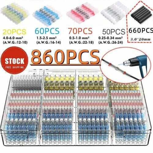 860pcs Waterproof Heat Shrink Butt Wire Connectors Terminals