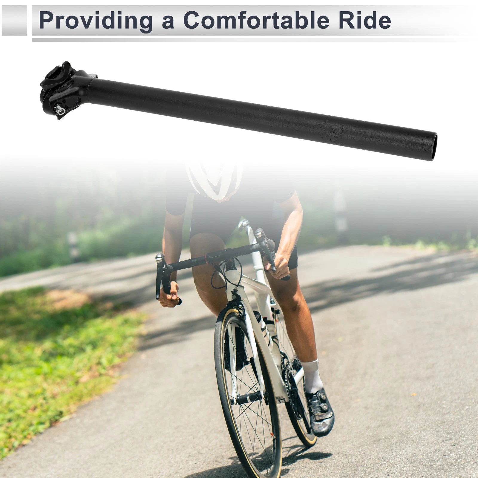 Seat Post Bike 27.2x400mm Adjustable Angle for Black Aluminum Bicycle (—)