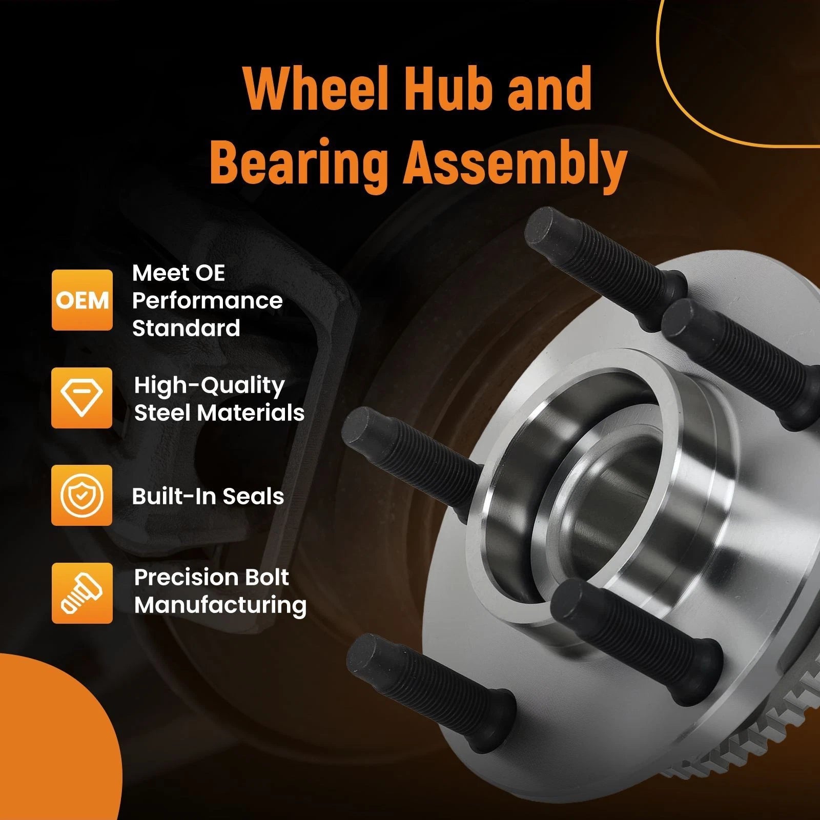 5 Lug Front Wheel Hub Assembly for Ford Mustang (1994–2004) 513115, ABS