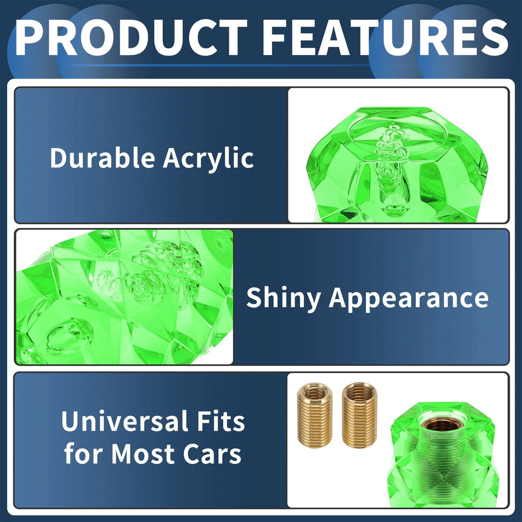 Crystal Shift Knob with 2 Adapters for Universal Fit (15cm, Green)