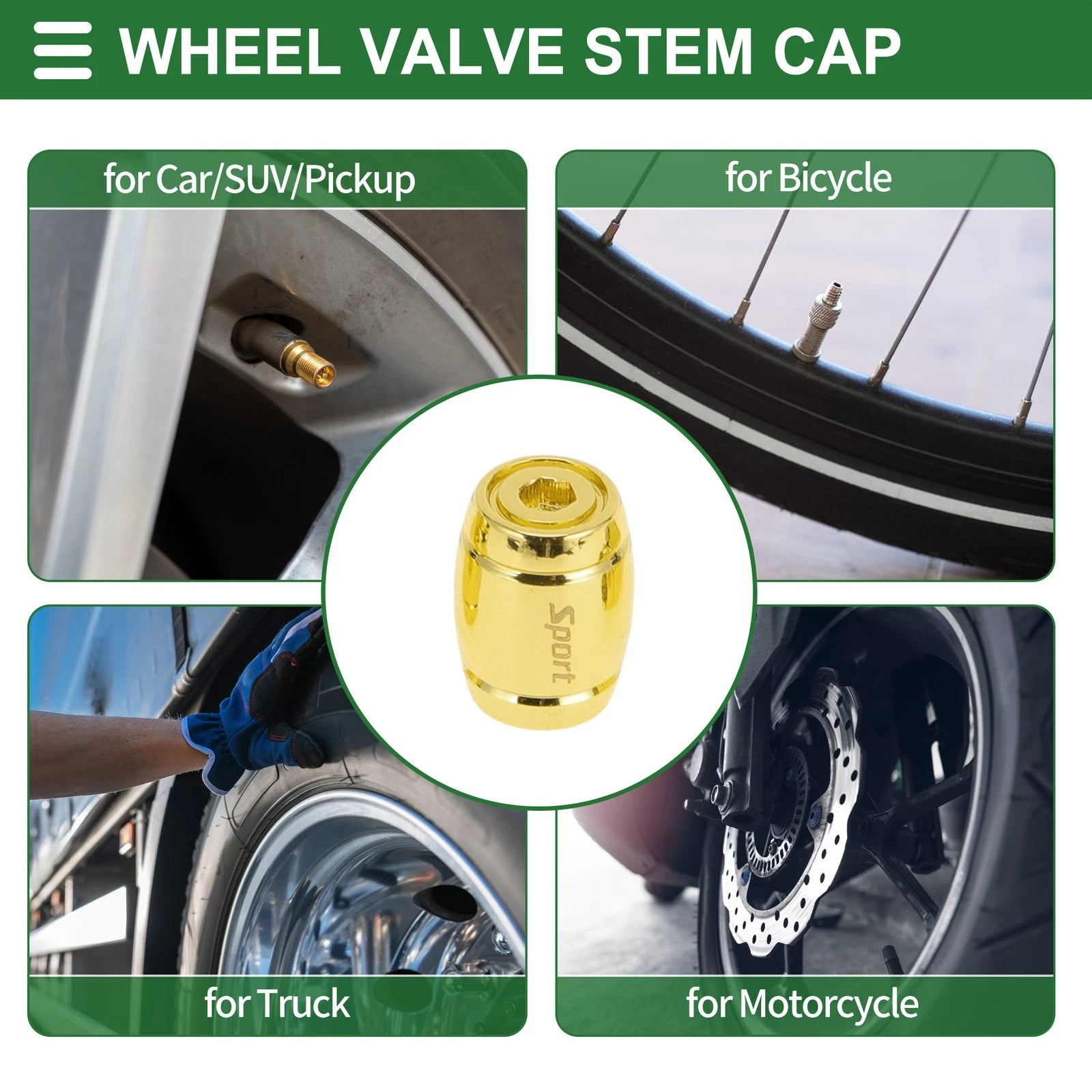 Tire Valve Stem Caps Dust Covers Gold Tone for Bicycle 1 Set (Qty 1)
