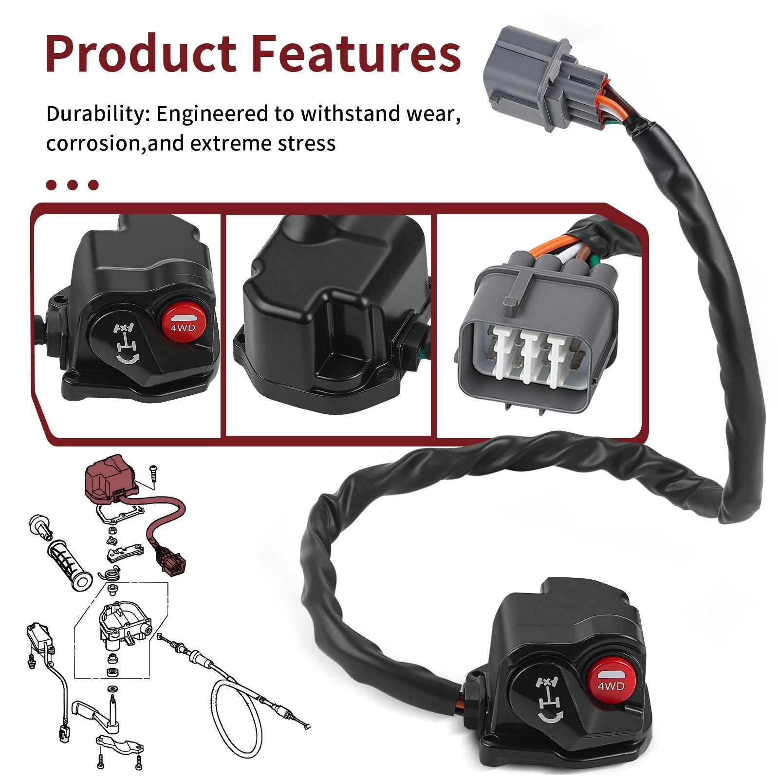 Differential Lock 4x4 Switch for Honda TRX500/520 Foreman Rubicon (2015–2024)