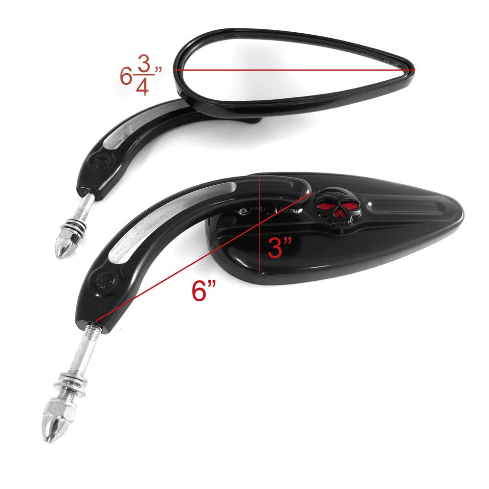 Black Racing Skull Side Mirrors for Harley FXR (1982–1994)