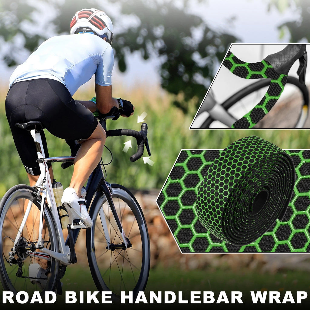 Handlebar Tape Set Honeycomb Pattern Non-Slip for Mountain Bike (Green)