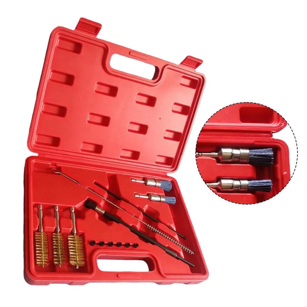 Fuel Injector Cleaning Kit with Diesel Injector Bracket Engine Pipe Brushes 14