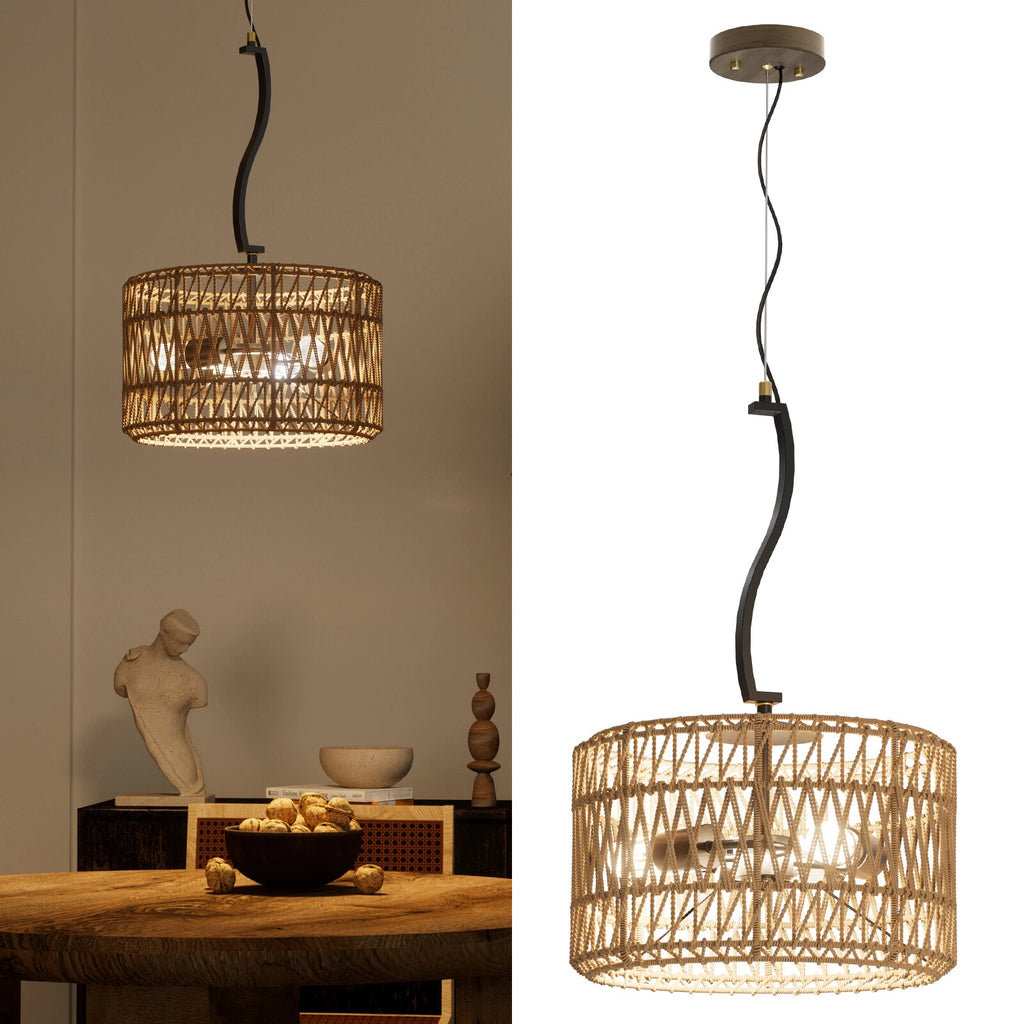 3-Light LED Pendant Light Fixture for Boho Rattan Woven Design