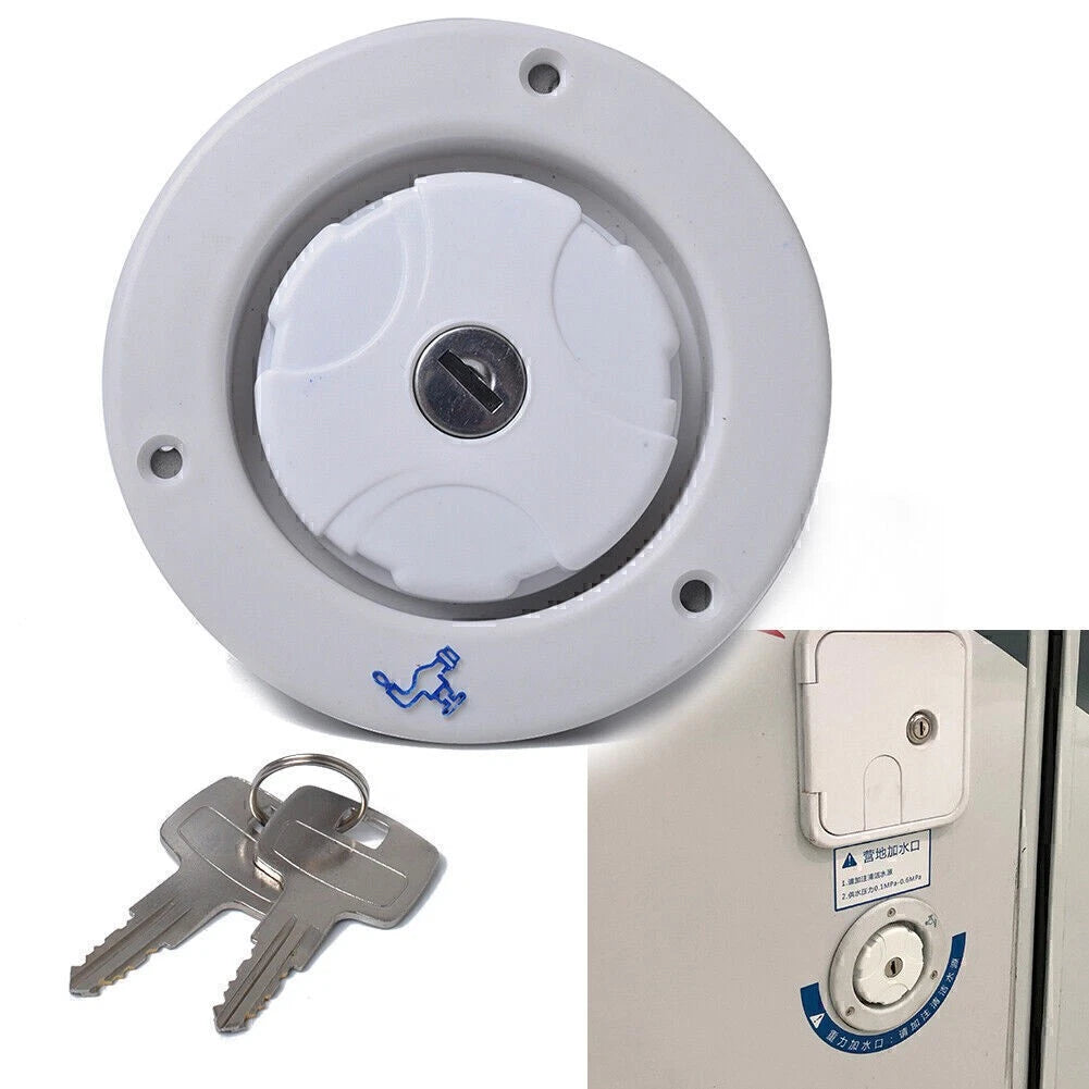 White Locking Gravity Water Inlet Fill Dish Hatch Lock for RV Camper Trailer Car