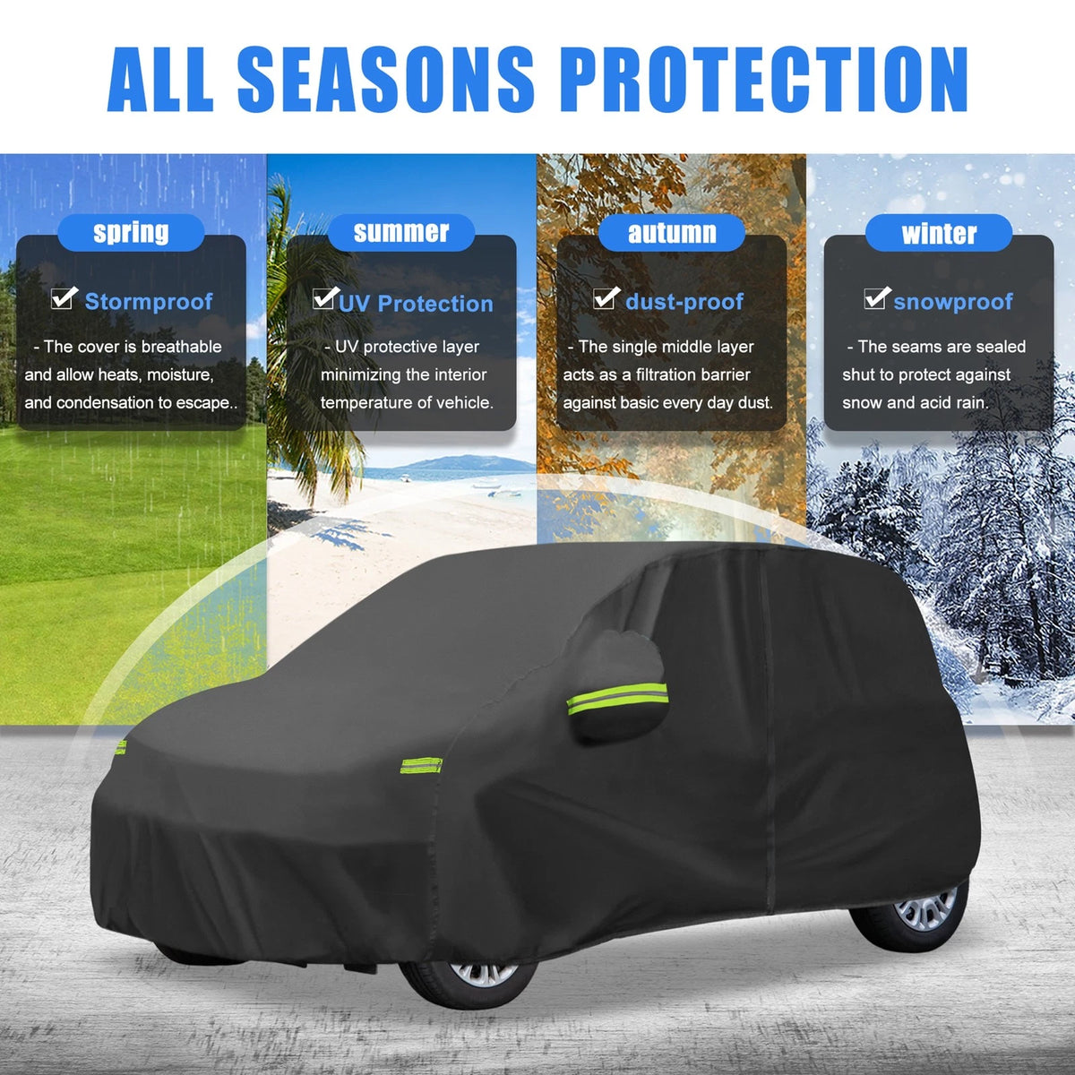 Waterproof Car Cover for Fiat Panda (2003–2022) Black, Zippered