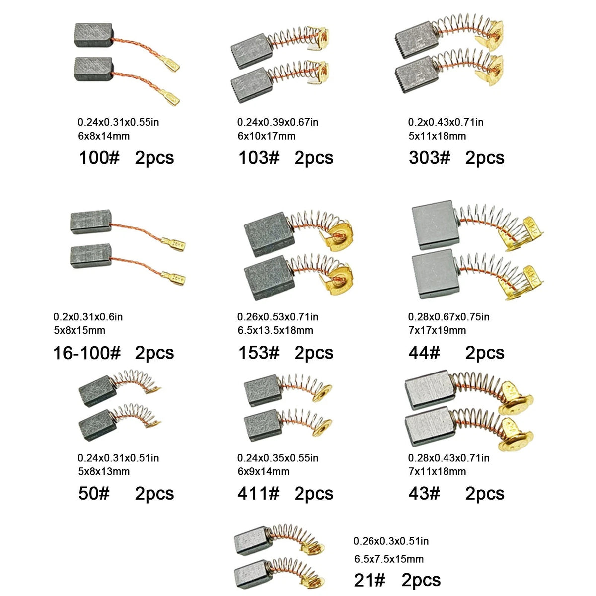Set of 20 Carbon Brushes for Electric Motor