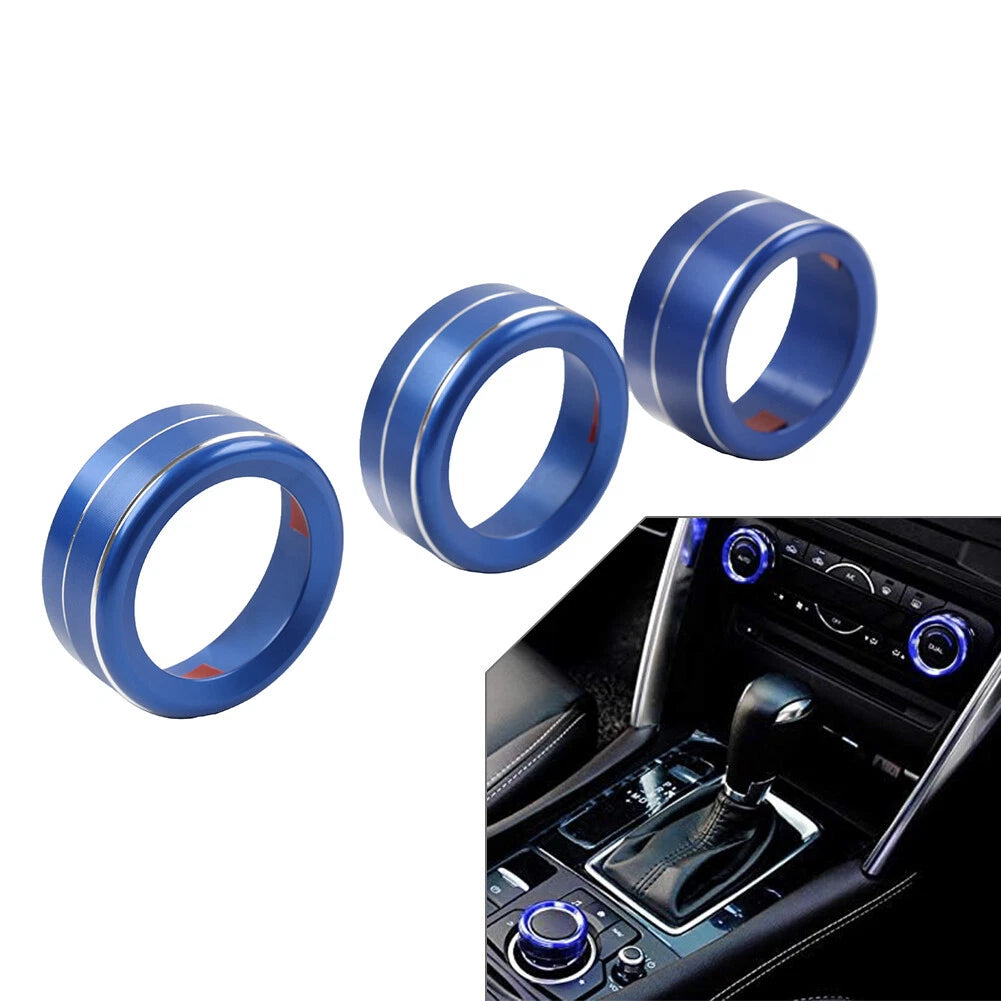 Blue AC Climate Control Knob Ring Covers For Mazda 3 2014-2018 CX-5 2016-2019