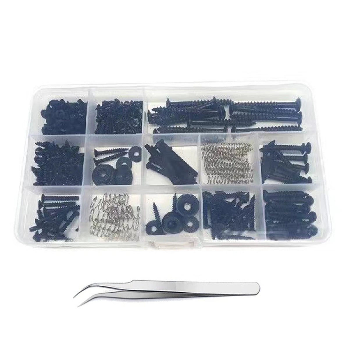 254 Pcs Electric Guitar Screw Strap Button Assortment + Tweezers for Strat