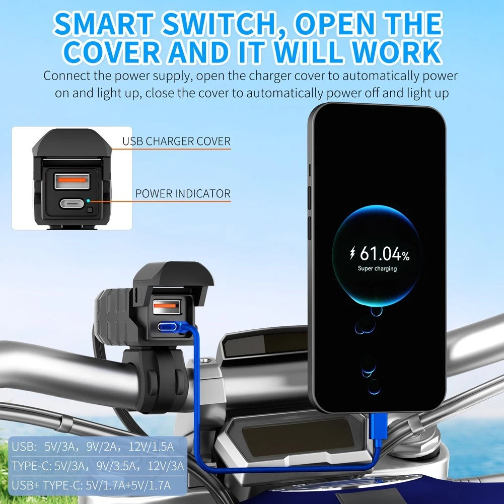 Dual USB Phone Charger for Motorcycle with Rearview Mirror Bracket