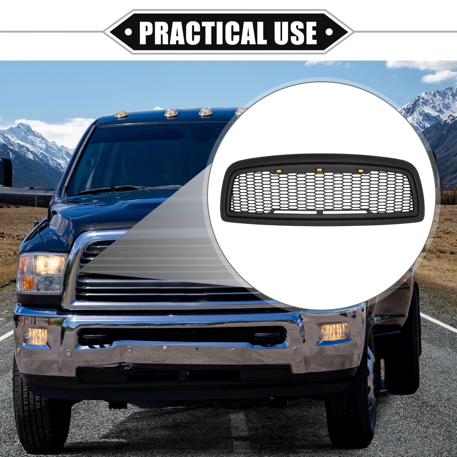 Front Grille Assembly Replacement for Dodge Ram 1500 (2009–2010) Matte Black