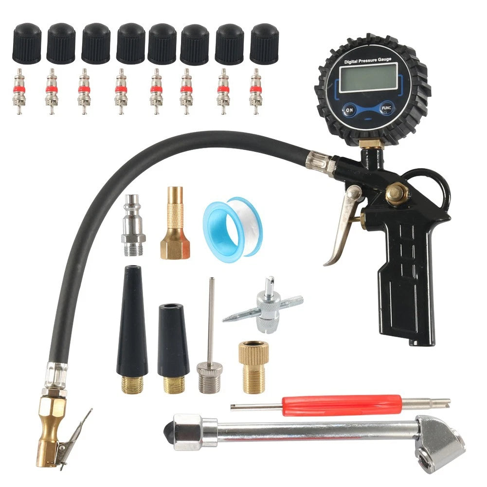 Air Compressor Attachments Inflation Tool 3-in-1 Functionality Long Rubber Hose