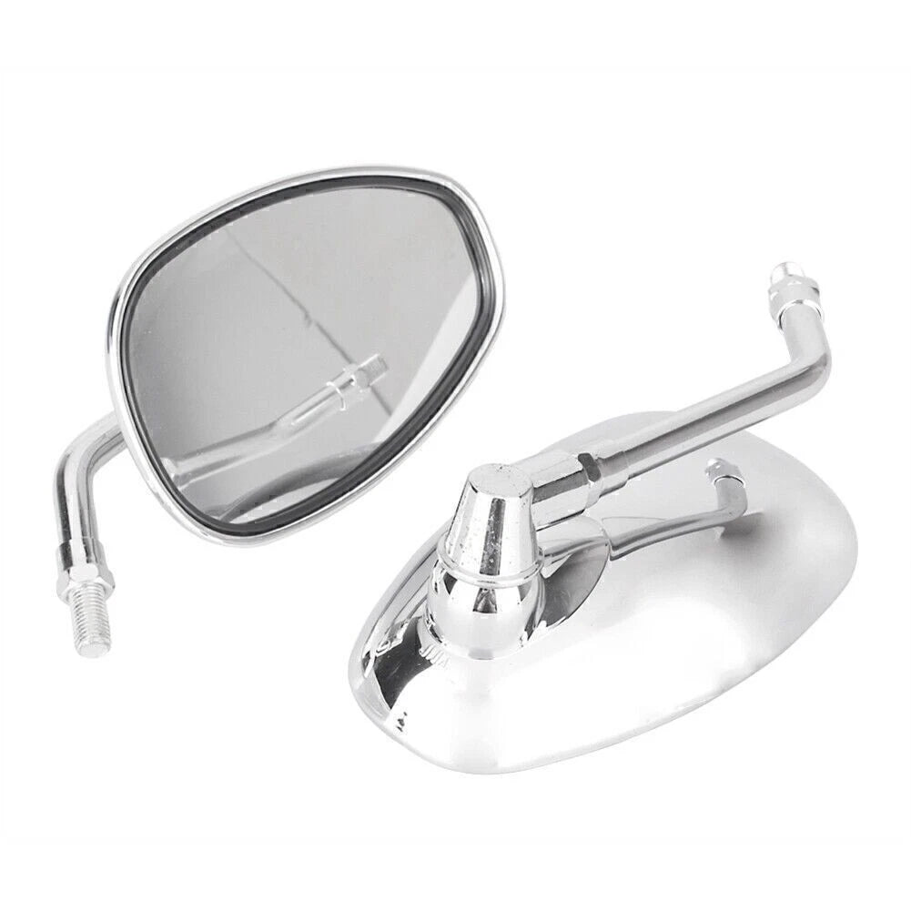 2X Chrome Thread Oval Rear View Mirrors for Universal Fit (10mm)