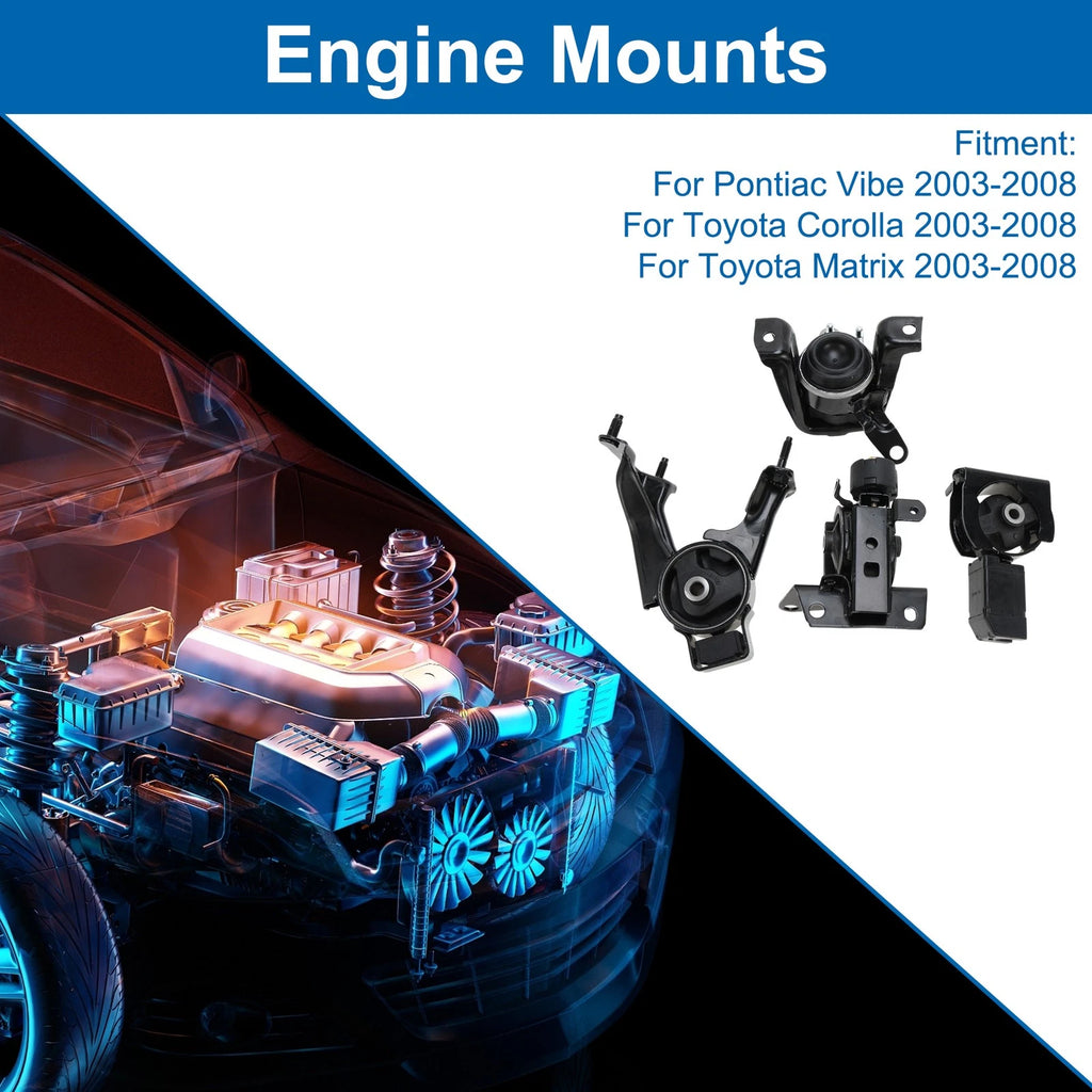Engine Motor Mount Kit Heavy Duty 4 Pcs for Pontiac Vibe (2003–2008)