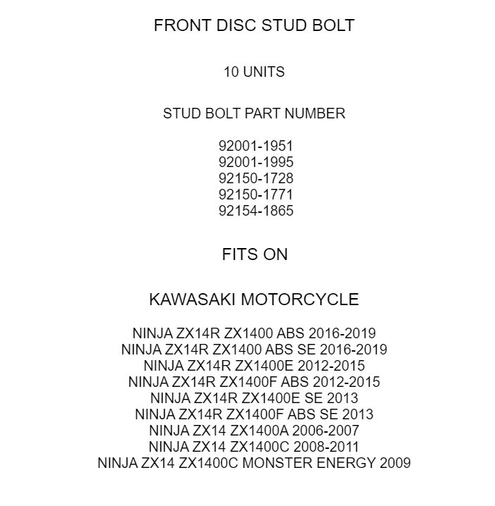 Disc Stud Bolt Front Replacement for Kawasaki Ninja ZX14R (2006–2019)