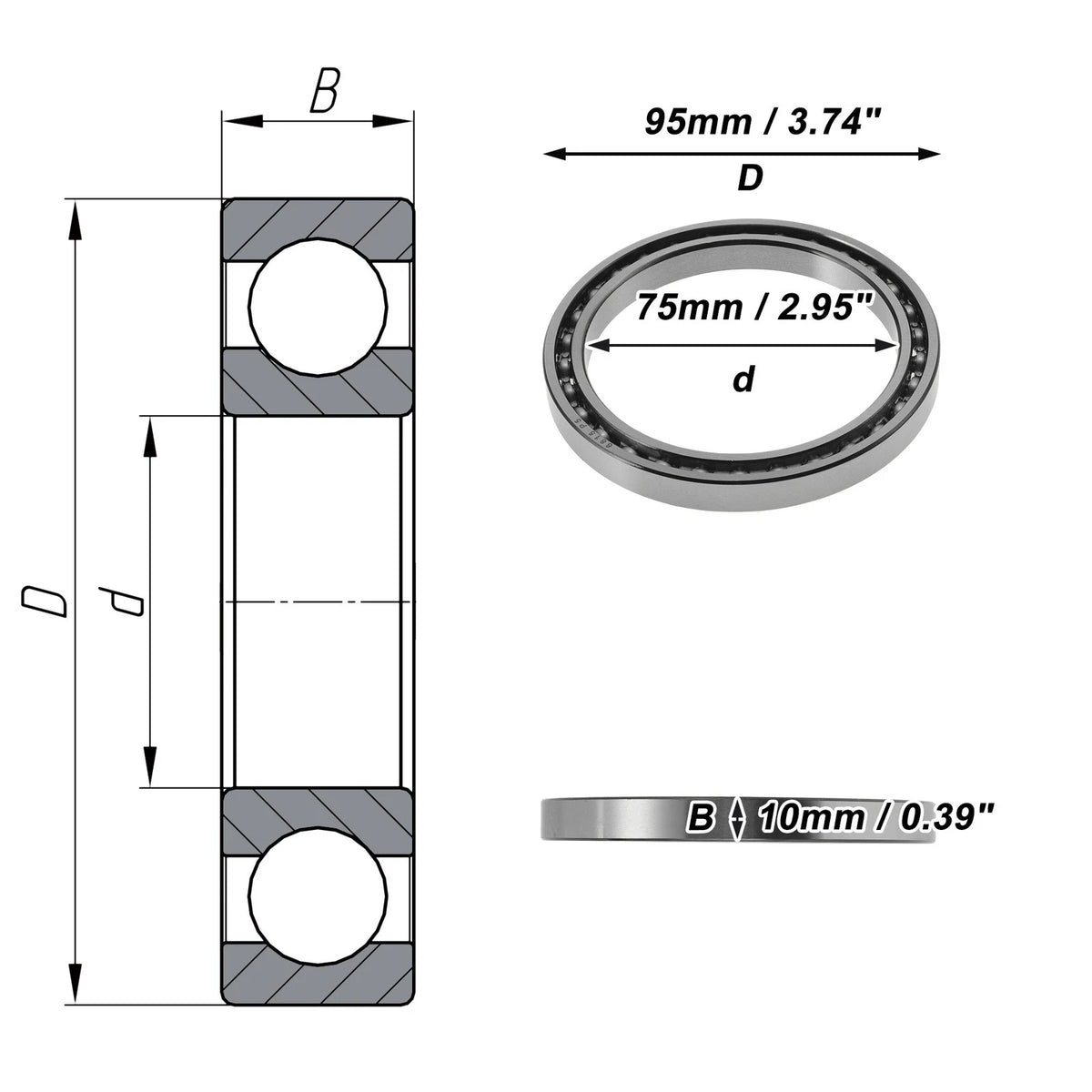 Deep Groove Ball Bearing 75x95x10mm for Scooter Skateboard (6815)