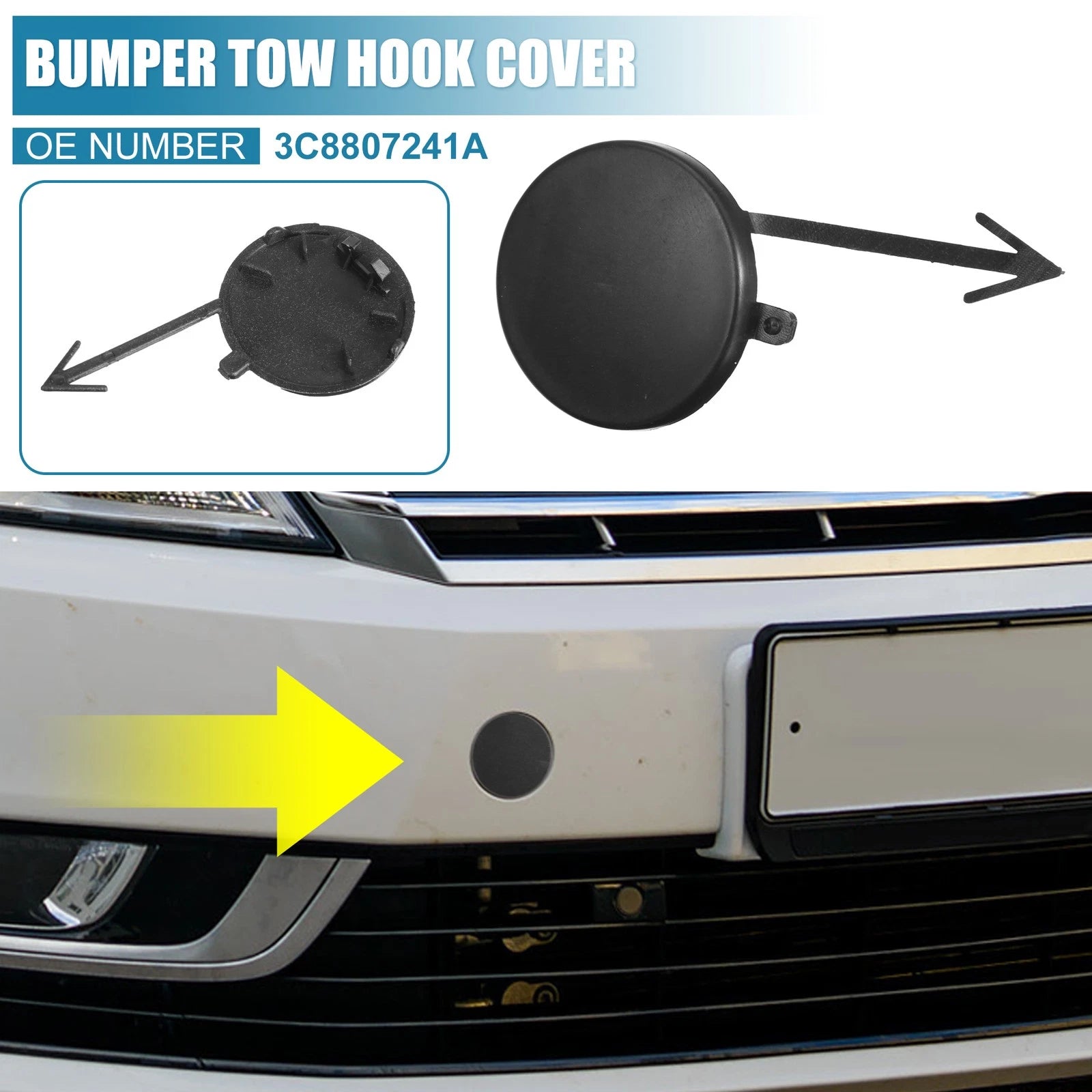 Front Bumper Tow Hook Cover Matte Black for Volkswagen Passat CC (2010–2015)