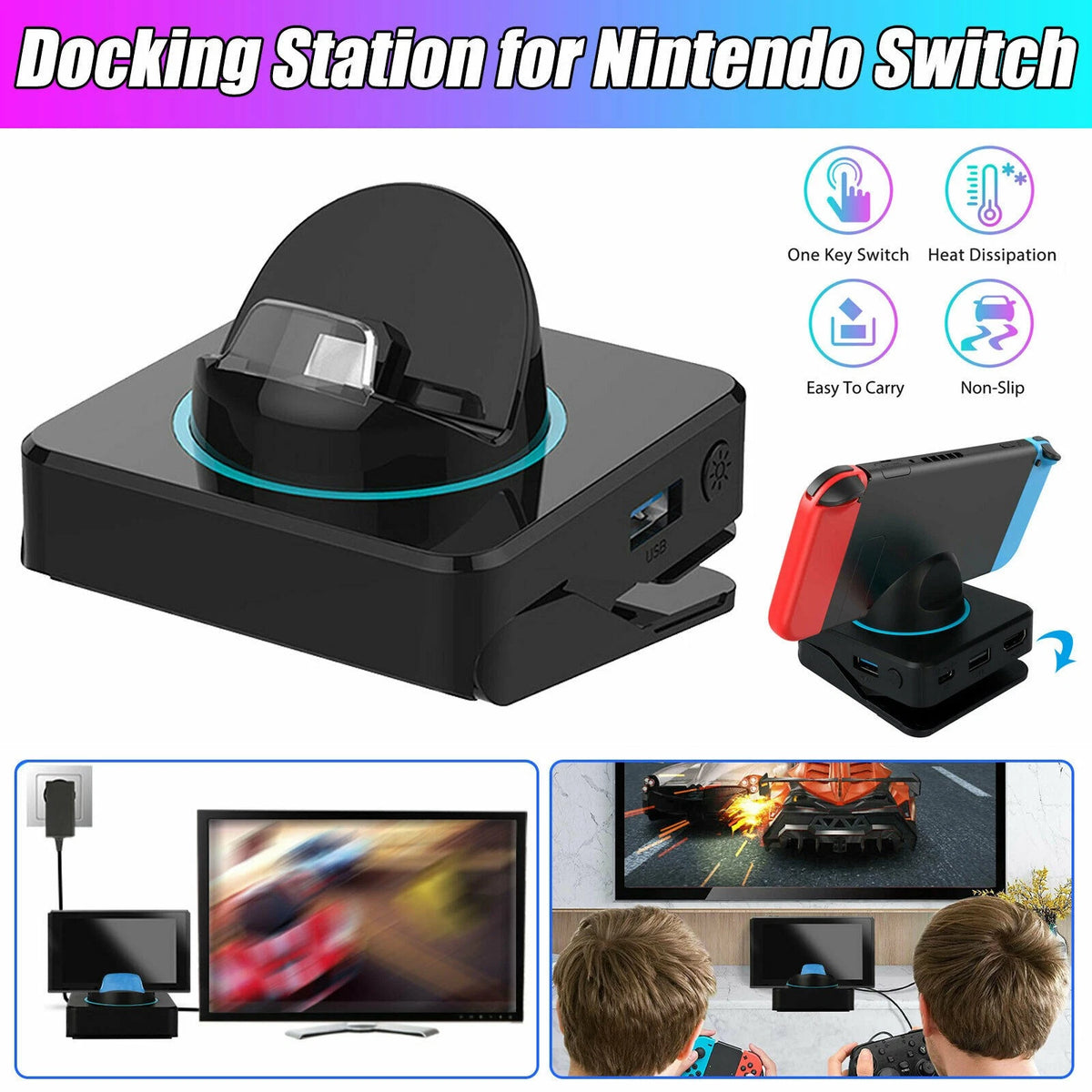 4K HDMI Adapter & USB 3.0 Charging Dock for Nintendo Switch (NS)
