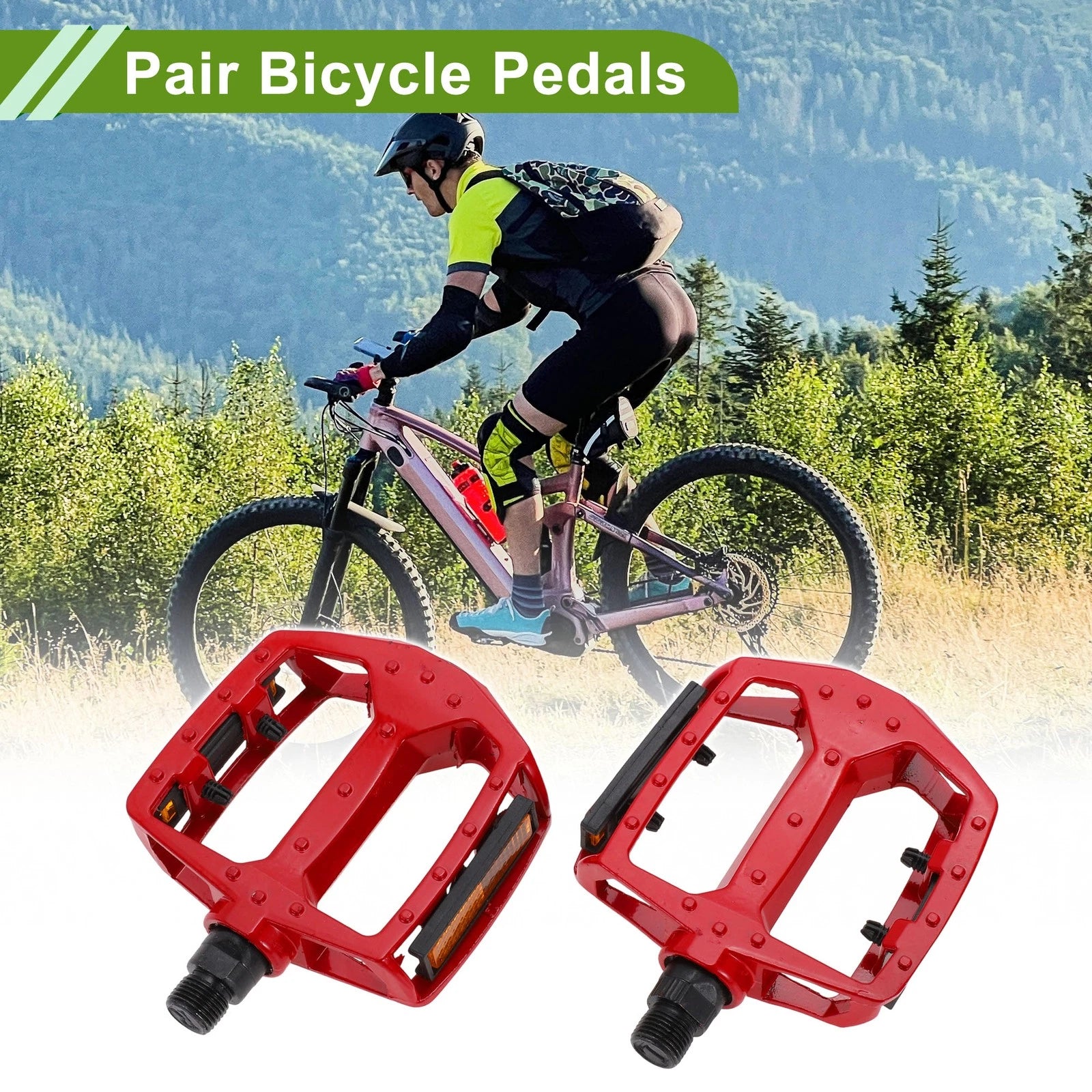 Bicycle Pedal Aluminum Alloy Reflective Strips Pair 14mm for Universal Fit