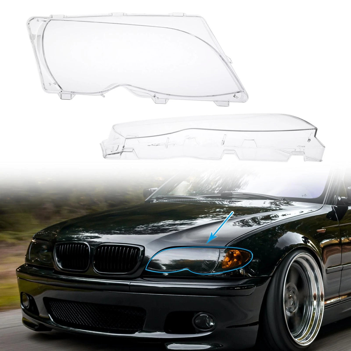 Headlight Lens Cover Front Pair for BMW E46 (1999–2005)