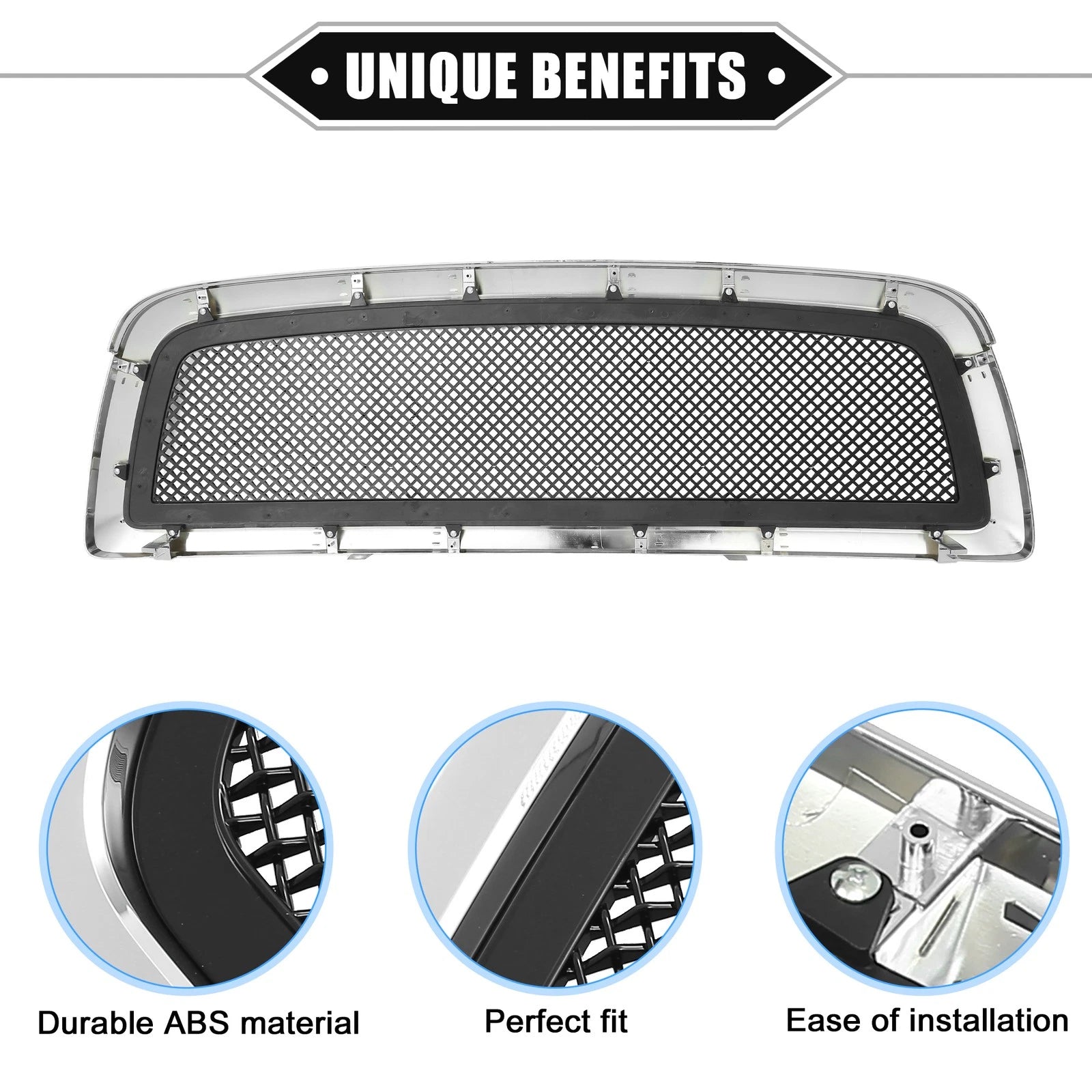 Front Grille Assembly Replacement for Dodge Ram 1500 Chrome Gloss Black (2013–2018)