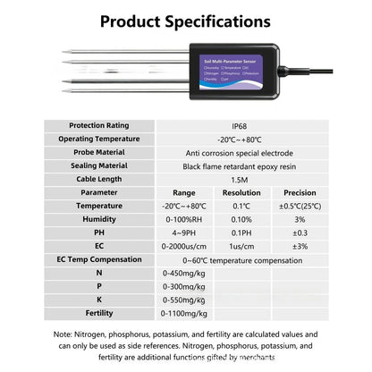 Soil Analyzer for Orchard and Garden Use (NPK, pH, Temp, Humidity)