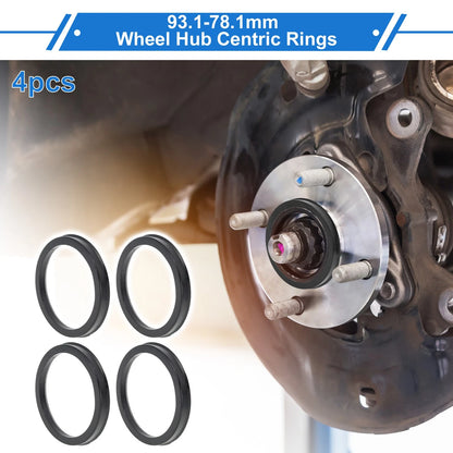 Set of 4 Wheel Hub Centric Rings for Car (93.1mm to 78.1mm) Black Polycarbonate