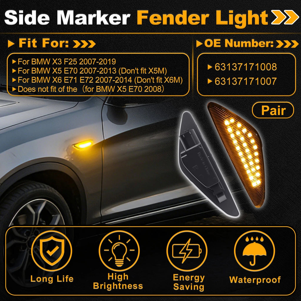 Fender Side Marker Light Front Left for BMW X3 F25 (2011–2018) Clear Lens