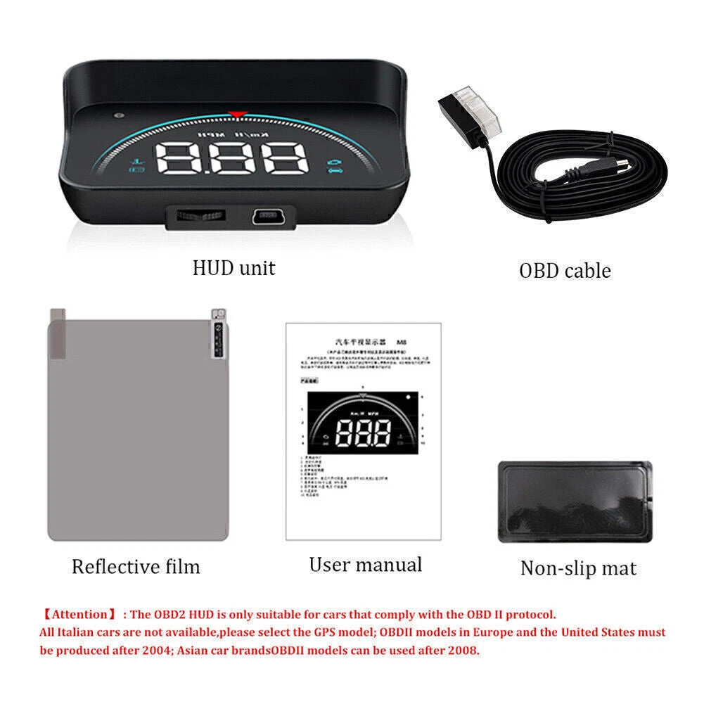 M8 HUD Head-up Display for Car (OBD2 II, Overspeed Warning System)