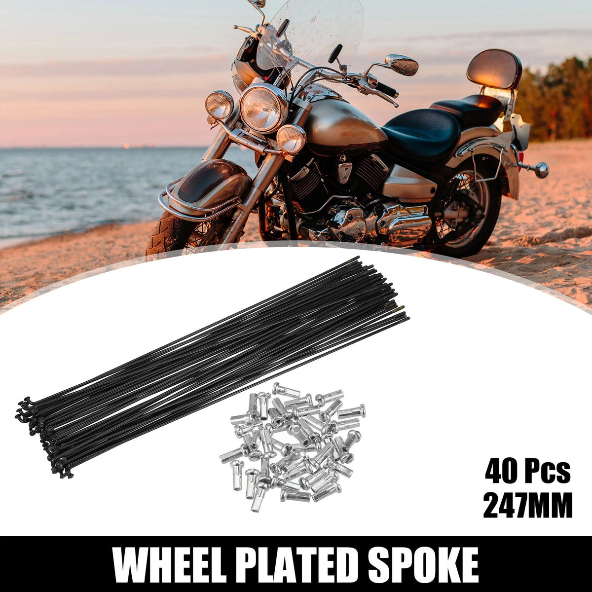 40 Pcs Bicycle Spokes Steel 14G 247mm with Nipples for Most Bikes