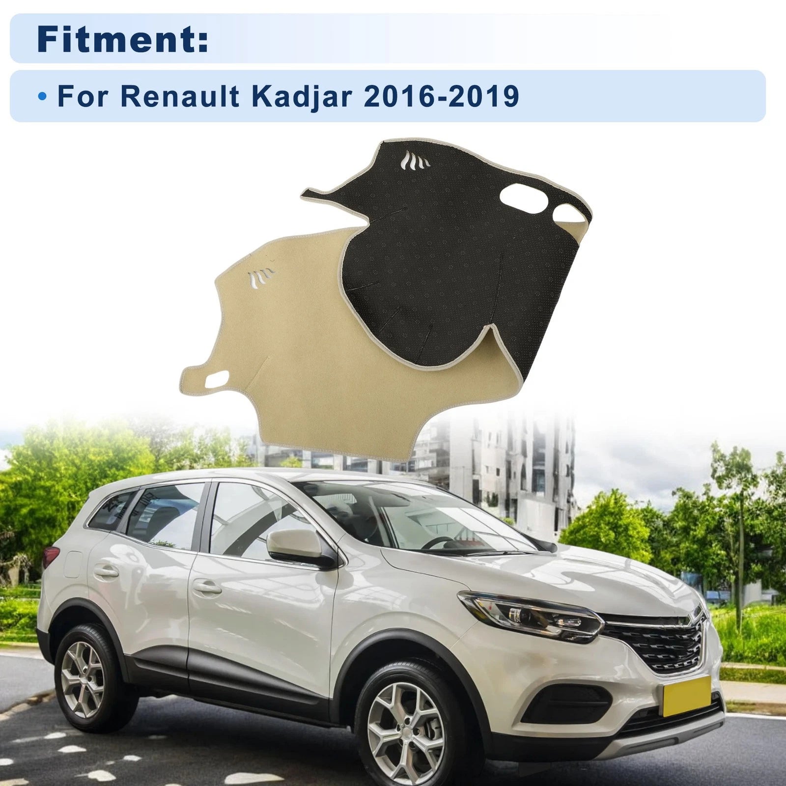 Dash Cover for Renault Kadjar (2016–2019) Without HUD Polyester Beige