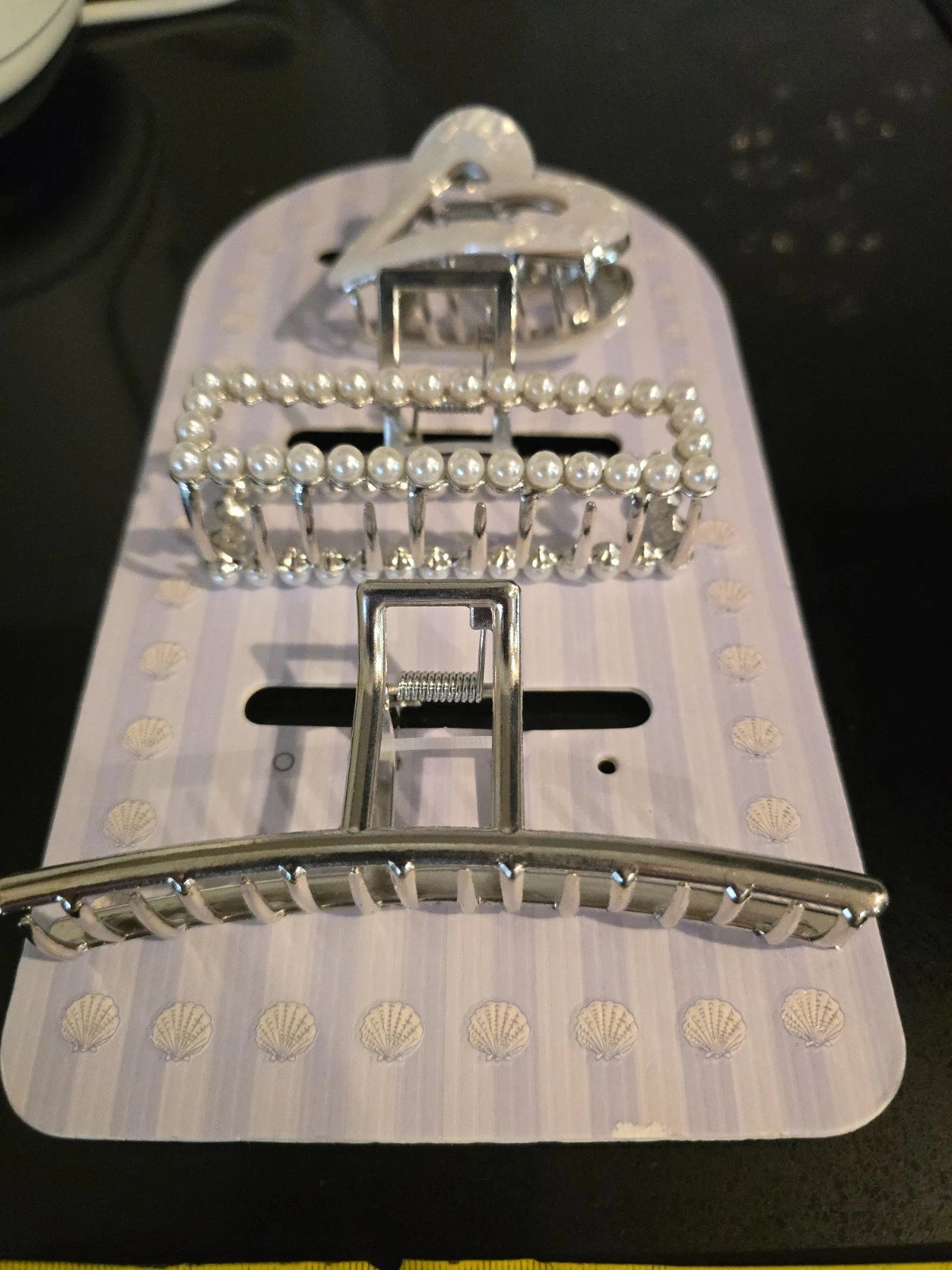 Set of 3 Luxe Claw Clips for Capelli of New York - Silver, Thick Hold
