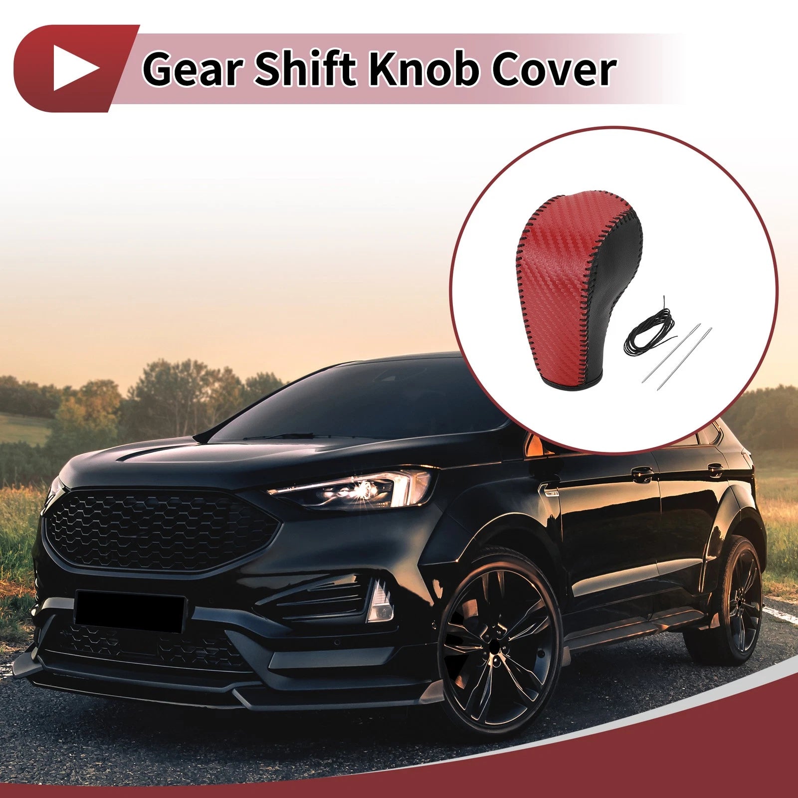 Gear Shift Knob Cover Replacement for Ford Edge (2011–2014) Red Faux Leather