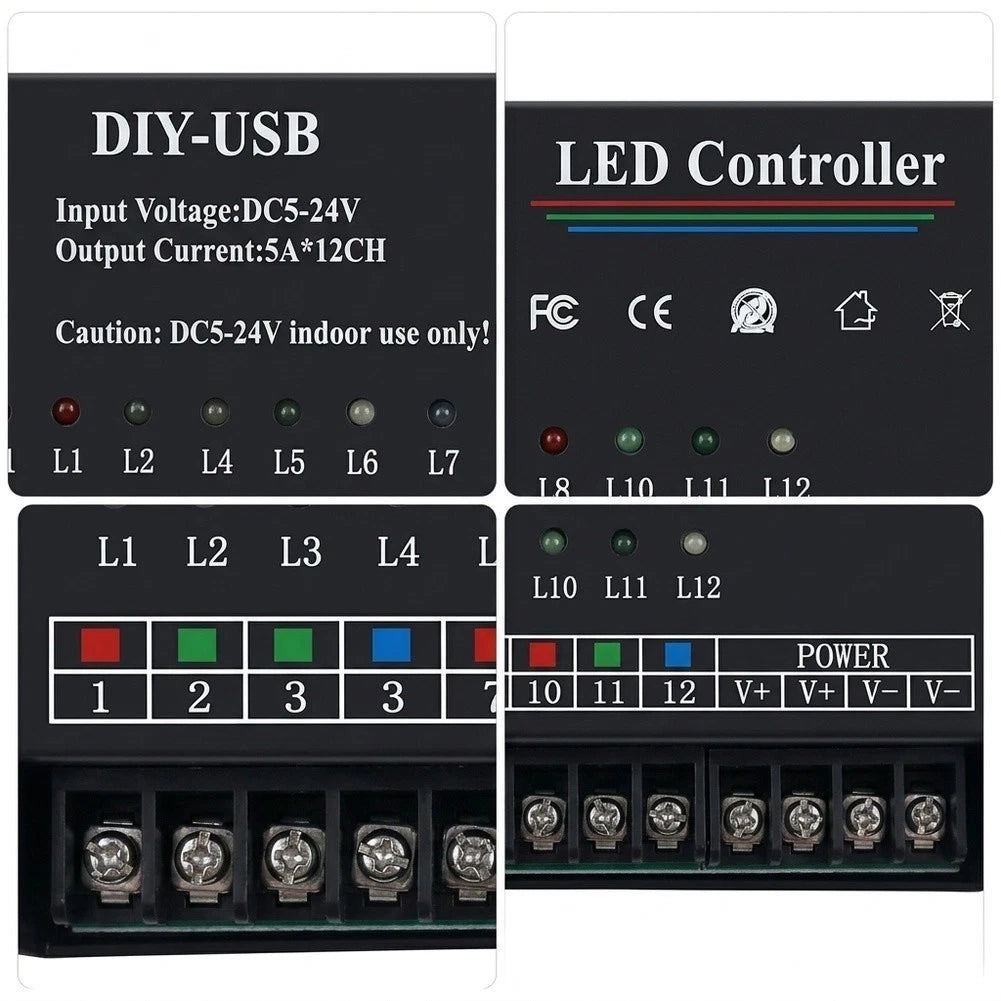 RGB Monochrome 12 Channel LED Strip Controller 5A Output