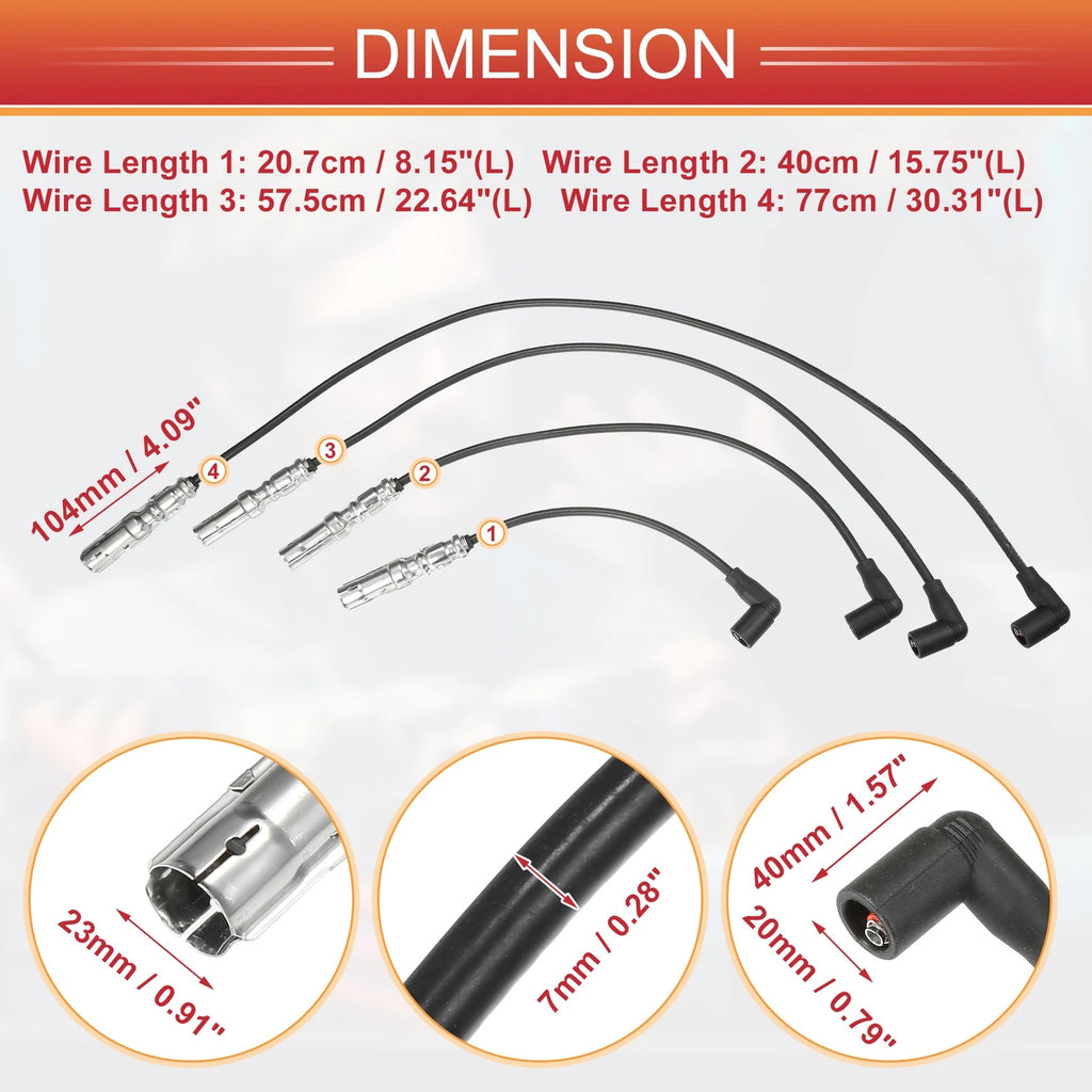 4 Pc Spark Plug Wire Ignition Coil Cable Replacement for Volkswagen Beetle (2002–2010)