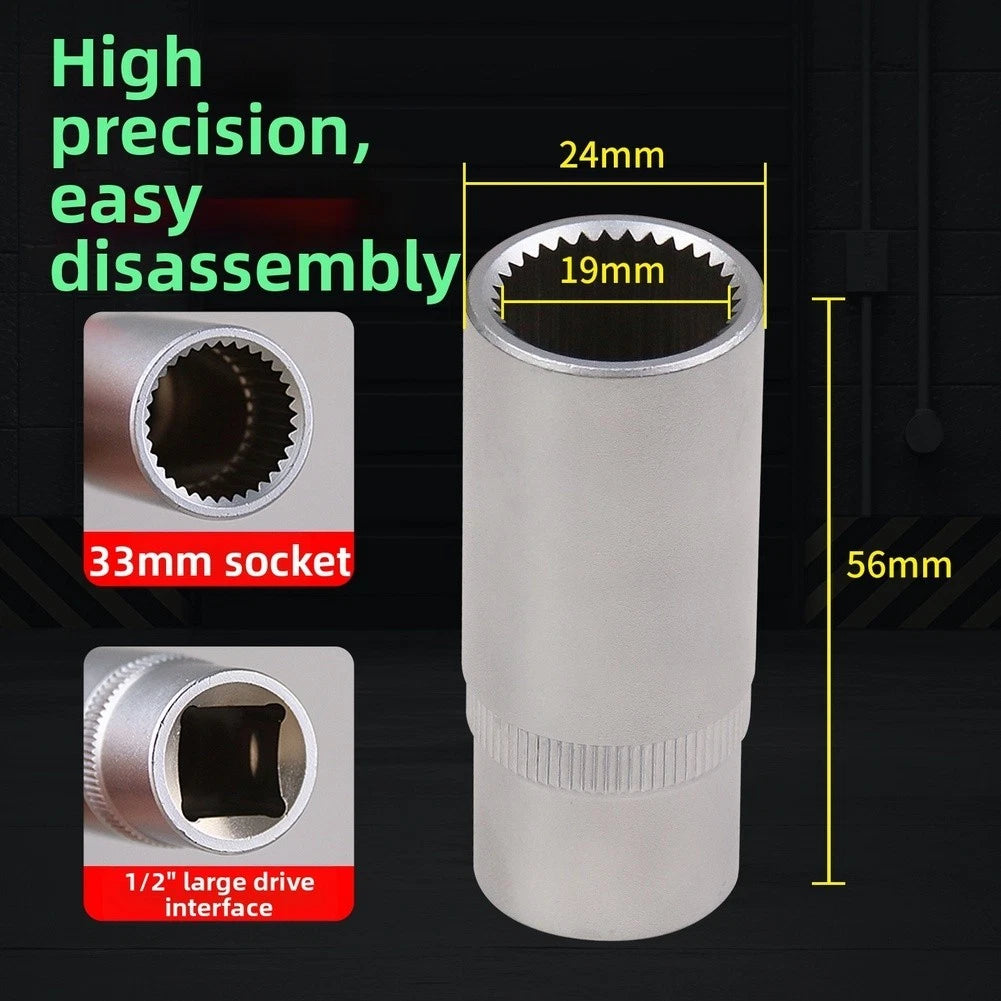 Injector Socket 33-tooth Design Chromium-Vanadium Steel 56mm Extended Body