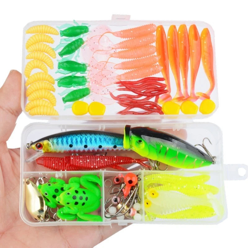 80 Piece Assorted Fishing Lure Kit with Spoons, Soft Baits, Hooks & Tackle Box