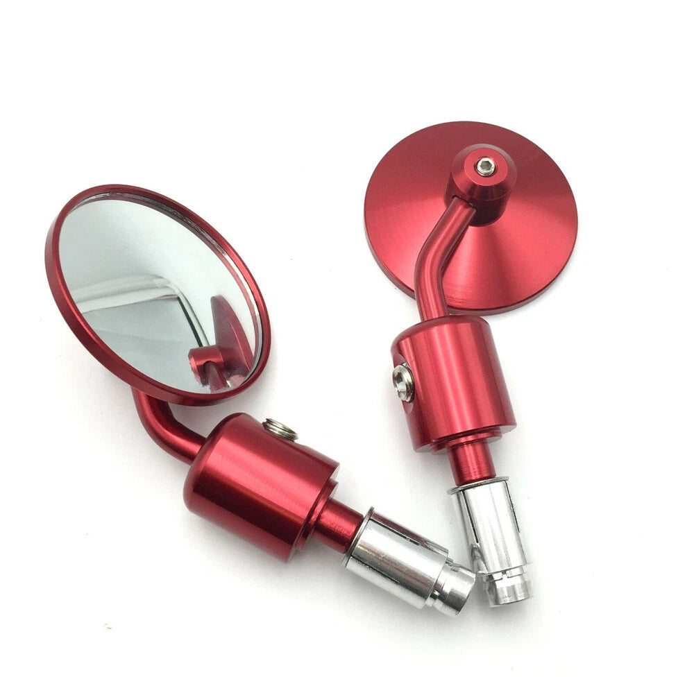 CNC Red Round Handle Bar End Mirrors for Motorcycles (1" 25mm)